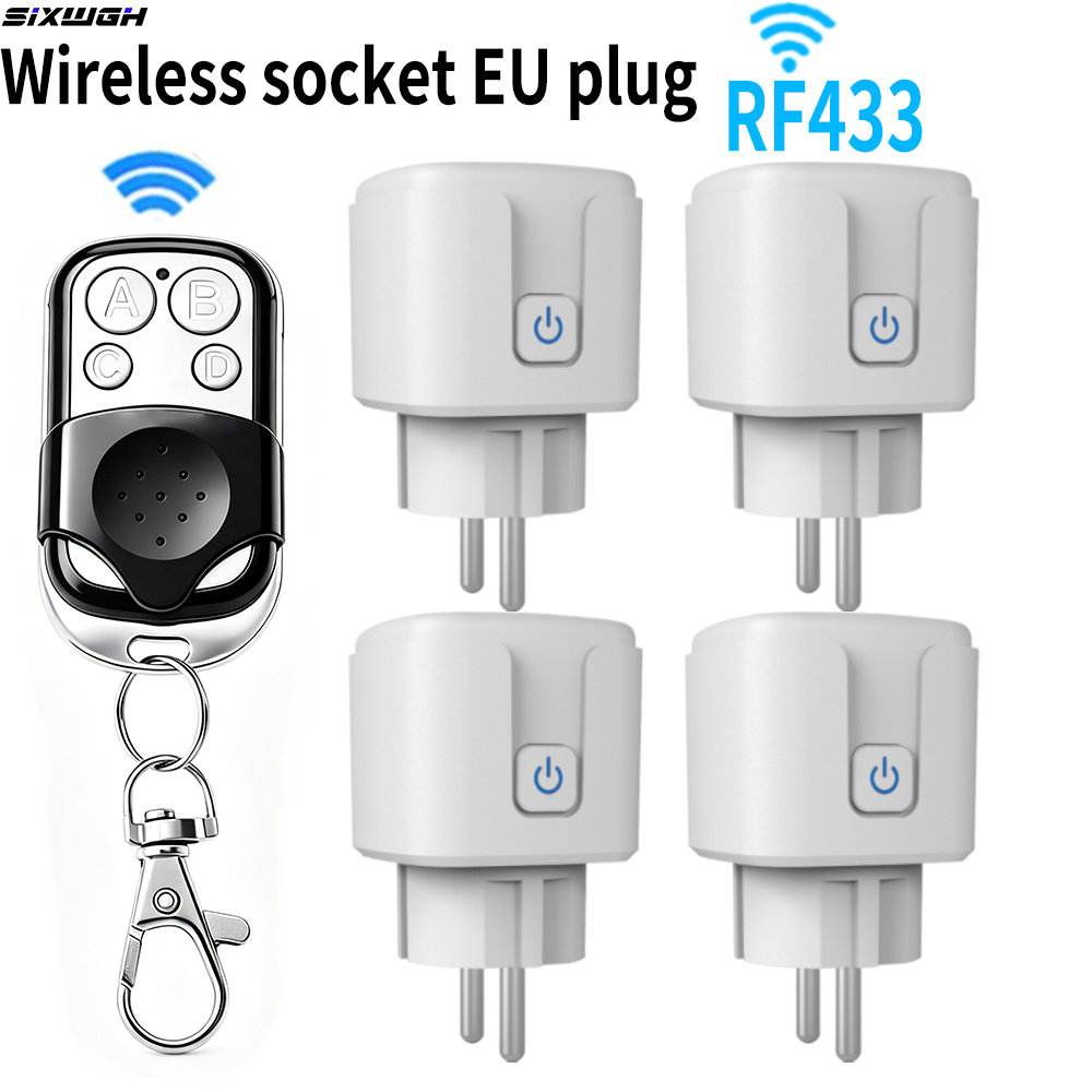 Smart Home Europe - RF433スマートプラグEU FRワイヤレスソケットリモコン（ランプ、ファン、テレビ用）、ユニバーサル4ボタンクローン複製リモコン、ガレージドアオープナーリモコン