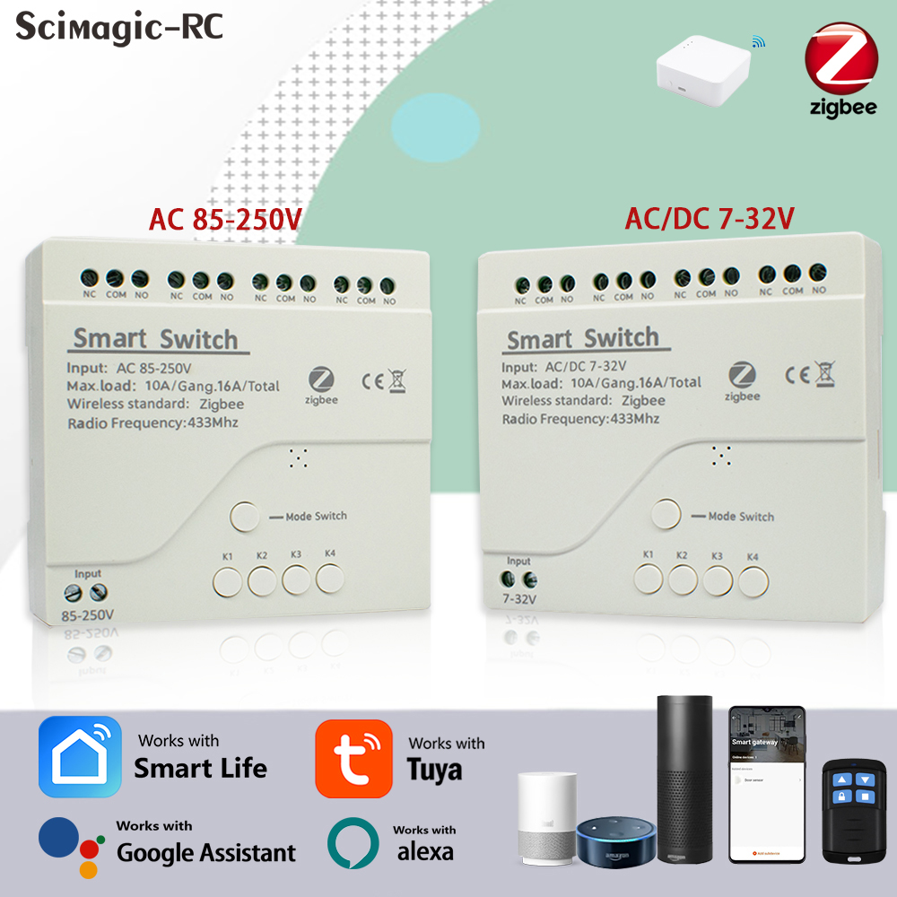 Smart Home Ac - 4CH Zigbee Tuya スマートホームリレーモジュールレシーバー AC DC