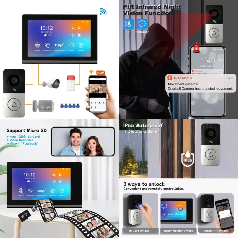Video Doorbell - 【CHIMU HOME】 2026年新型IPビデオインターホンカメラドアベル、7インチHDスクリーン搭載スマートビデオドアホンシステム