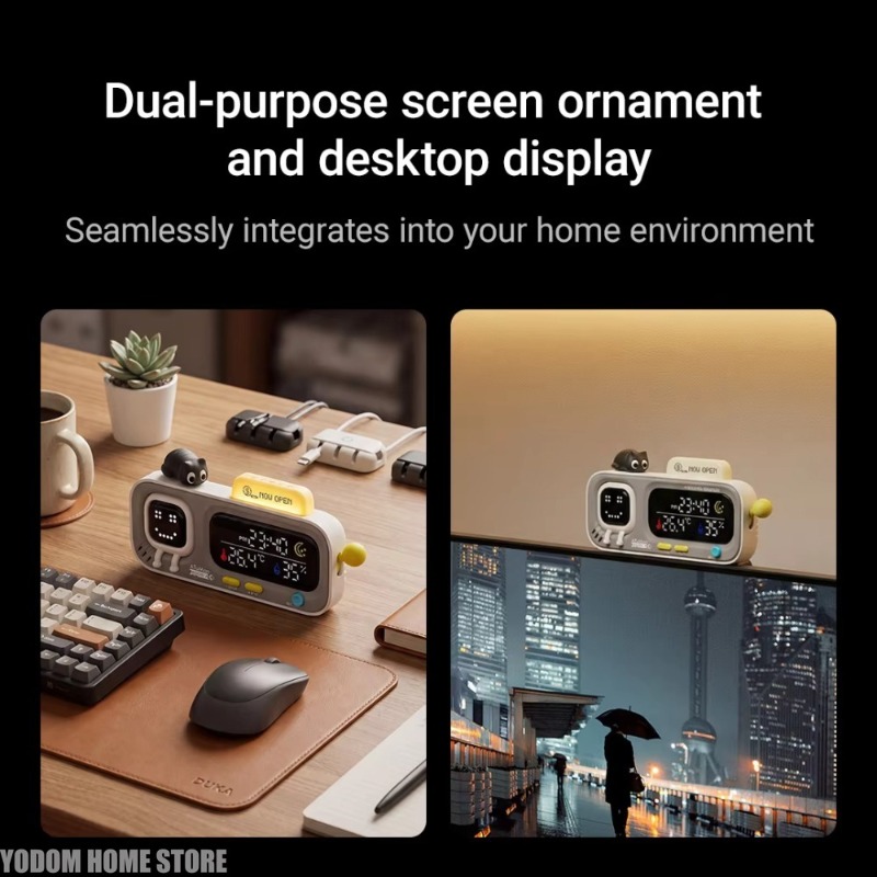 Smart Home Icon - LEDスマート目覚まし時計、室内温度計、湿度計、快適度アイコン付き、電気デスクトップデジタル時計、家の装飾