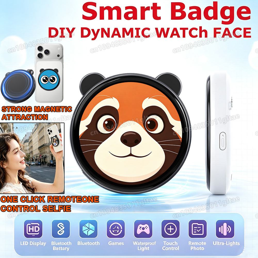 Smart Home Icon - 1.50インチHDスクリーン搭載スマートダイナミックEバッジ電子バッジ、写真、GIF、アニメーション、動画を転送可能、オタクファンへのギフトに最適