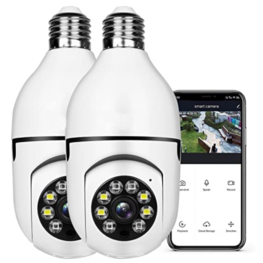Smart Home Ac - 電球型1080PセキュリティワイヤレスカメラWifiスマートホーム監視用、E27電球ソケットに差し込むタイプ、スポットライトアラーム機能付き