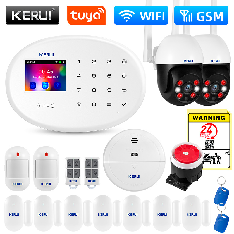 Smart Home Demo Kit - Kerui-コネクテッドアプリケーション,w202,Alexaと互換性のある,モーションセンサー,セキュリティ保護を備えたGSMアラームシステムキット