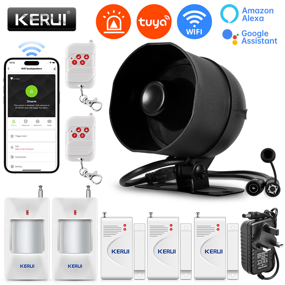 Smart Home Demo Kit - KERUI 120db サイレン警報システム WiFi Tuya スマートスピーカー警報キット