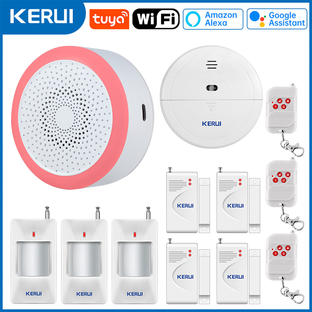 Smart Home Demo Kit - KERUI Tuya スマートホームアラームハブ WiFi ワイヤレスサイレンアラームキット モーション検知器ドアセンサーサポート