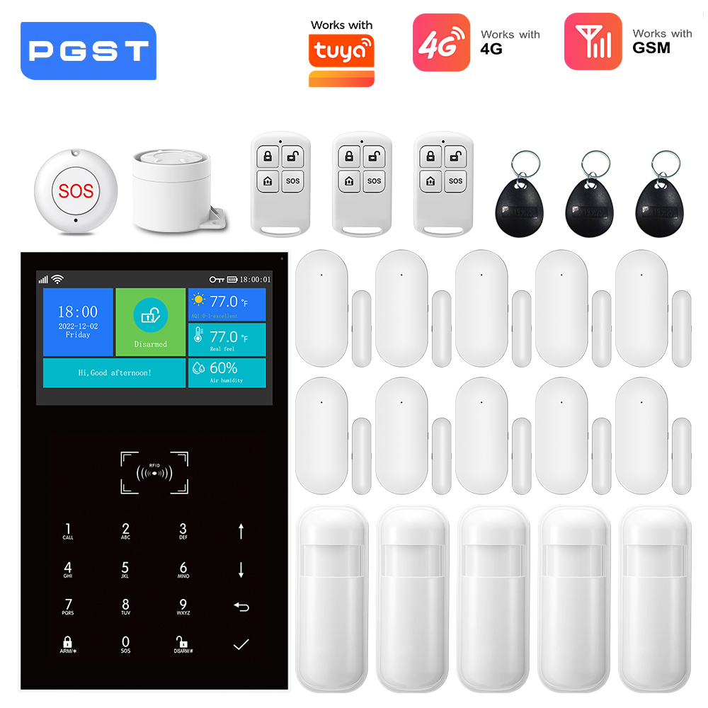 Smart Home Demo Kit - 4G GSM WiFiアラームシステム、Tuyaスマートホームセキュリティキット対応、ワイヤレスドアセンサー、Alexa対応、月額料金なし