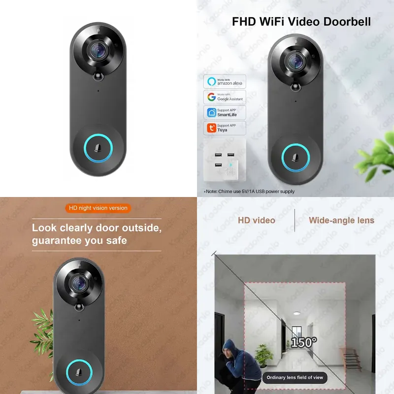 Kadonio 1080P WiFi ビデオドアベル PIR - Video Doorbell のレビューと価格
