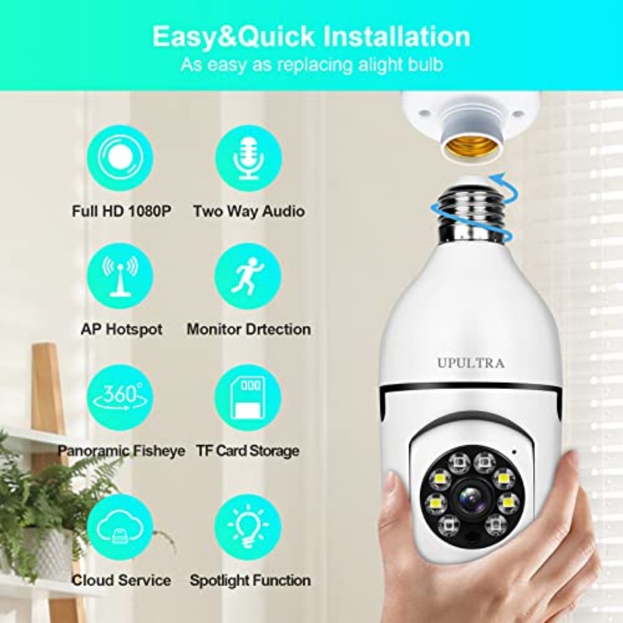 電球型1080PセキュリティワイヤレスカメラWifiスマート - Smart Home Ac のレビューと価格