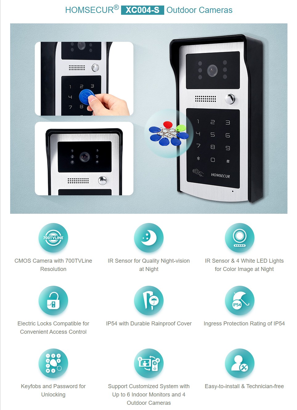 HOMSECUR XC004-S 屋外カメラ RFID コー - Video Doorbell のレビューと価格